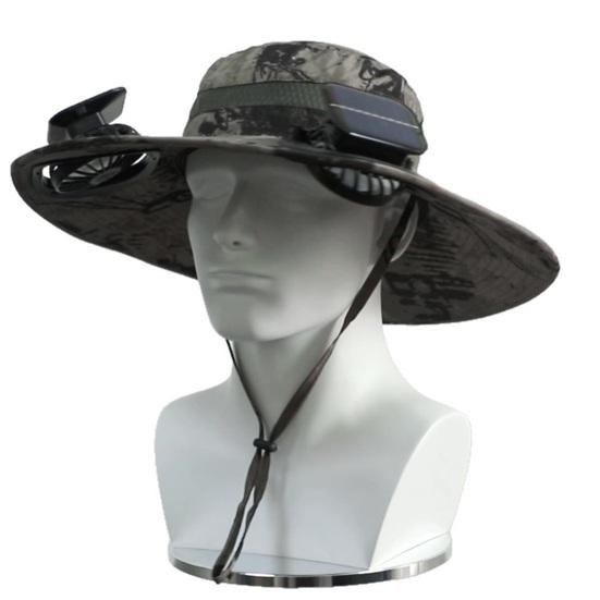 Fisherman Hat with Dual Brushless Cooling Forehead Neck Solar Fans UPF50 Anti-UV Fabric Wide Brim Adjustable