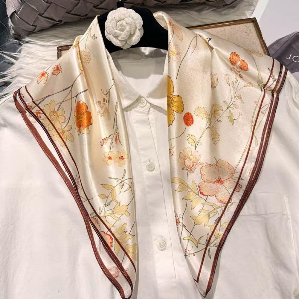 White Blue 100% Mulberry Silk Small Square Scarf Women Spring Fall Summer Hair Scarf Elegant Paisley Neck Scarves Neckerchief