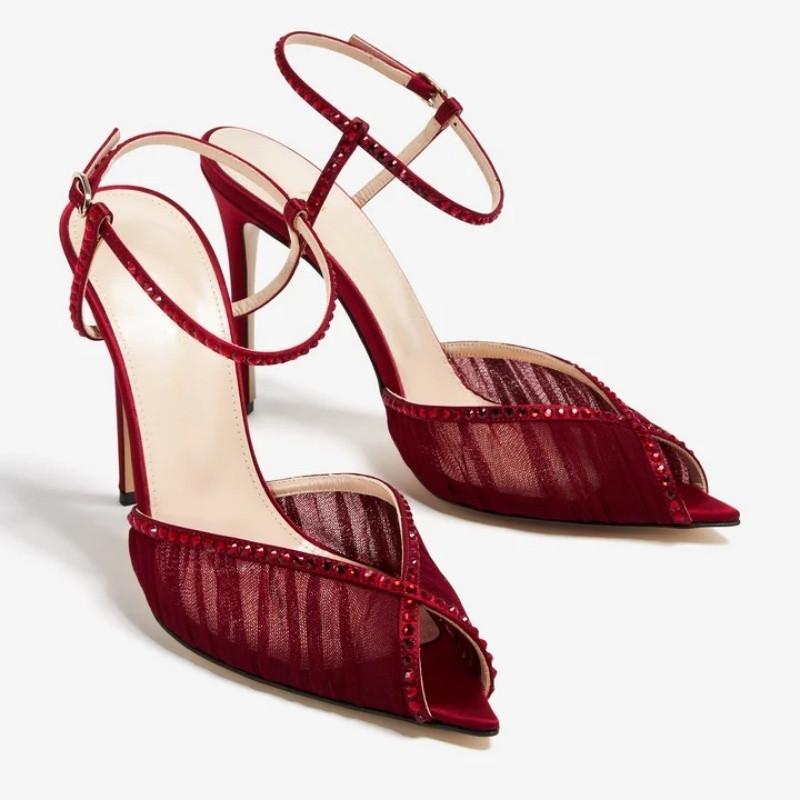 Scarpe da Donna di Tendenza Sandali Donna Tacchi Alti Estivi Scarpe Nude Rosa Rete Slingback Tacco Alto Festa Passerella Sandali