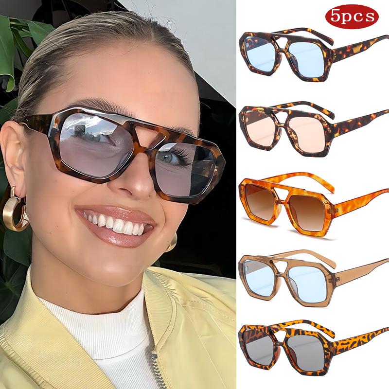 

5set Female Large Frame Square Sunglasses Fashion New Retro Double Bridges Sun Glasses Female Luxury Designer Lady Eyewear UV400