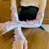 Y2K Cutout Arm Warmers with Velvet Bows, Ribbed Knit Fingerless Gloves Ruffle Trim for Women Girls Balletcore Lolita Fashion