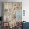 Vintage Postcards Template Sheer Curtains for Living Room Transparent Tulle Window Curtain Bedroom Kitchen Decor Veil Drapes