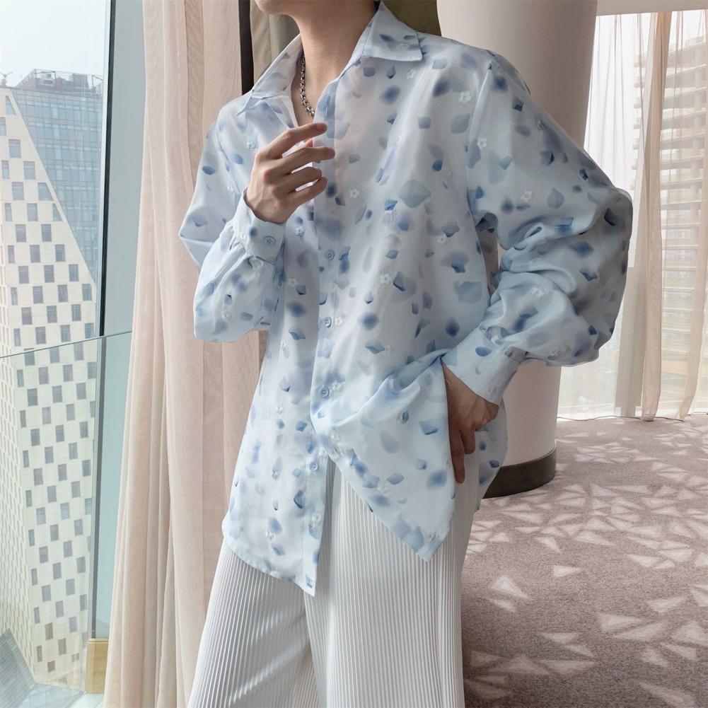 Pánská košile Jednořadá Tištěná Volná Límec s klopami Dlouhý rukáv Jednořadá Knoflíky Tenký Střední délka Kardigan Podzim Jaro