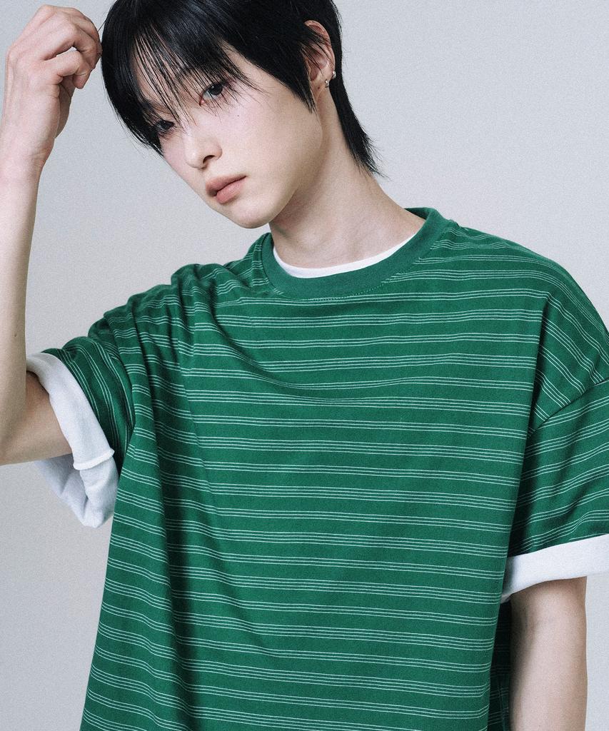 Mubeun Essential Striped Short Sleeve T-Shirt Green
