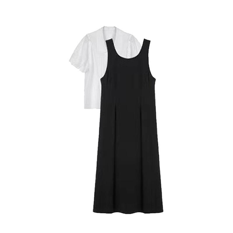 Black strap dress, summer dress, with a complete set of small tea clothes, and a two-piece set for the female lead of Korean dramas.