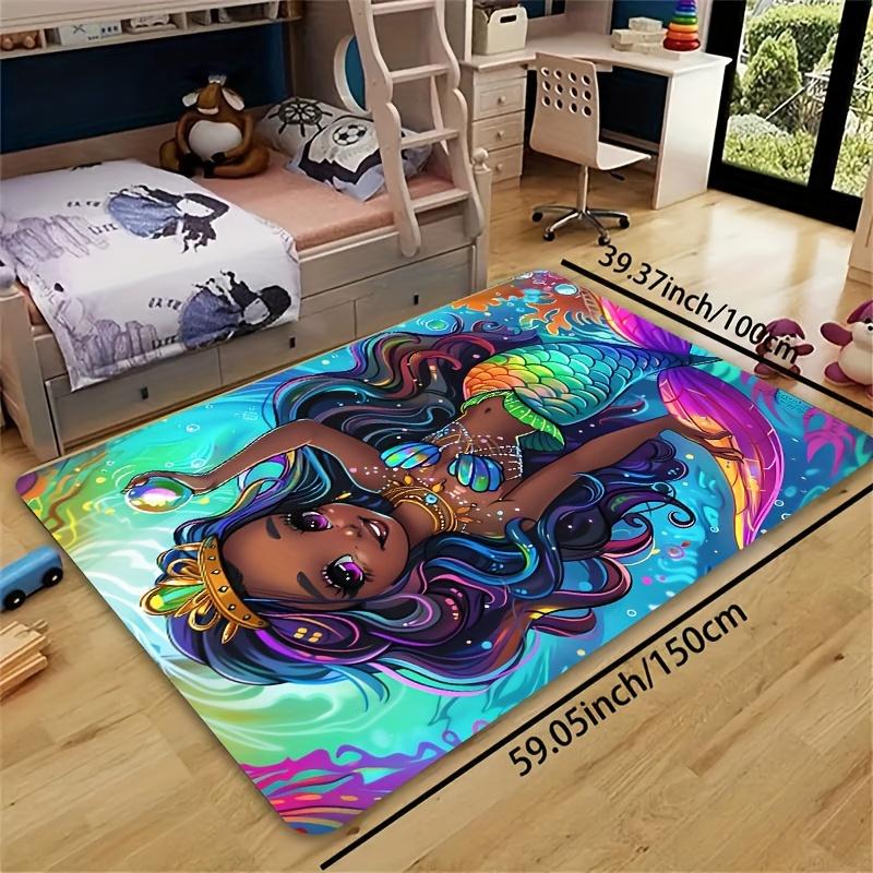 Cartoon Mermaid Print Mat Set, 8mm Thick Non-Slip Machine Washable Rug for Bathroom Kitchen Living Room Bedroom Indoor Decor