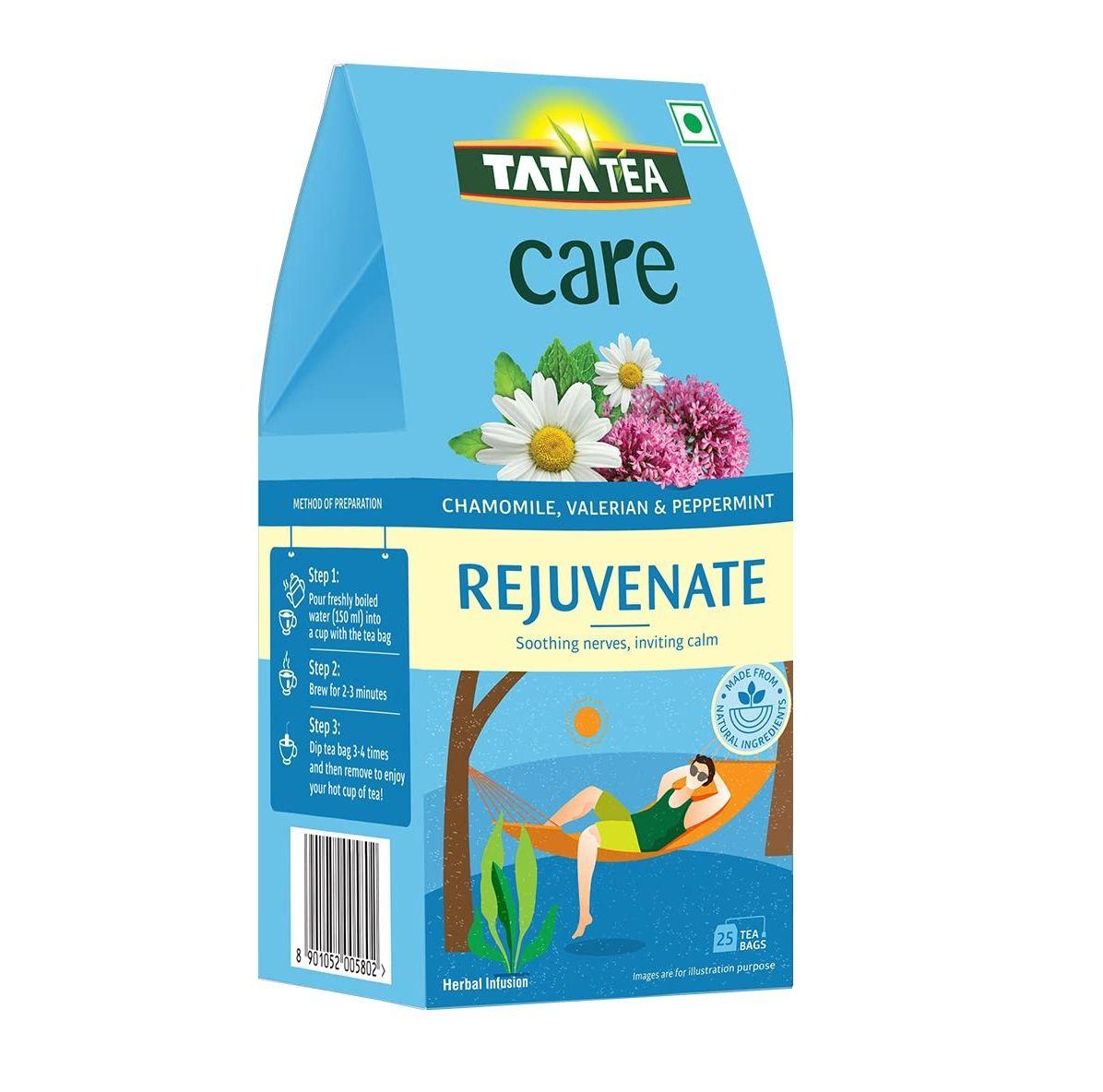 

Омолаживающий Зеленый чай с Ромашкой, Валерианой и Мятой (25 пак), Rejuvenate Green Tea with Chamomile, Valerian & Peppermint, Tata Tea