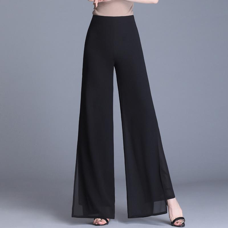 Double-layer Chiffon Wide-leg Pants, Women's Pants, High-waisted Swing-leg Pants, Split Skirt Pants, Dance Pants, Casual Pants, Long Pants