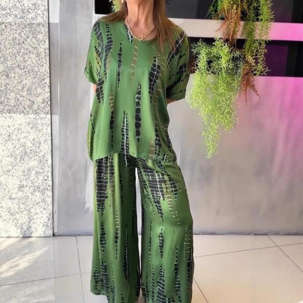 Summer 2025 Women's Round Neck Fashion Printed Loose Two-piece Set