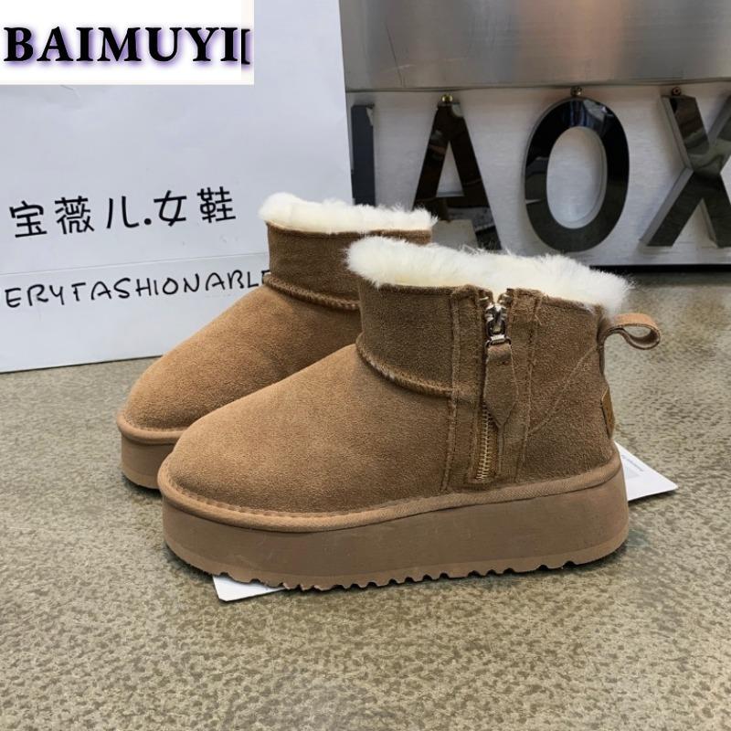 Flats Platform Ankle Snow Boots Women Fur Cotton Shoes Winter Plush Warm 2024 Trend Designer Waterproof Woman Casual Botas Mujer