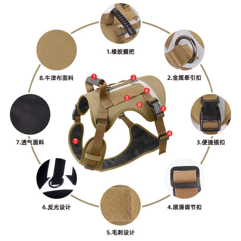 Big Dog Tactical Harness Outdoor Anti-breakaway Lightweight Medium and Large Dog Harness Walking Dog Reflective Dog Leash