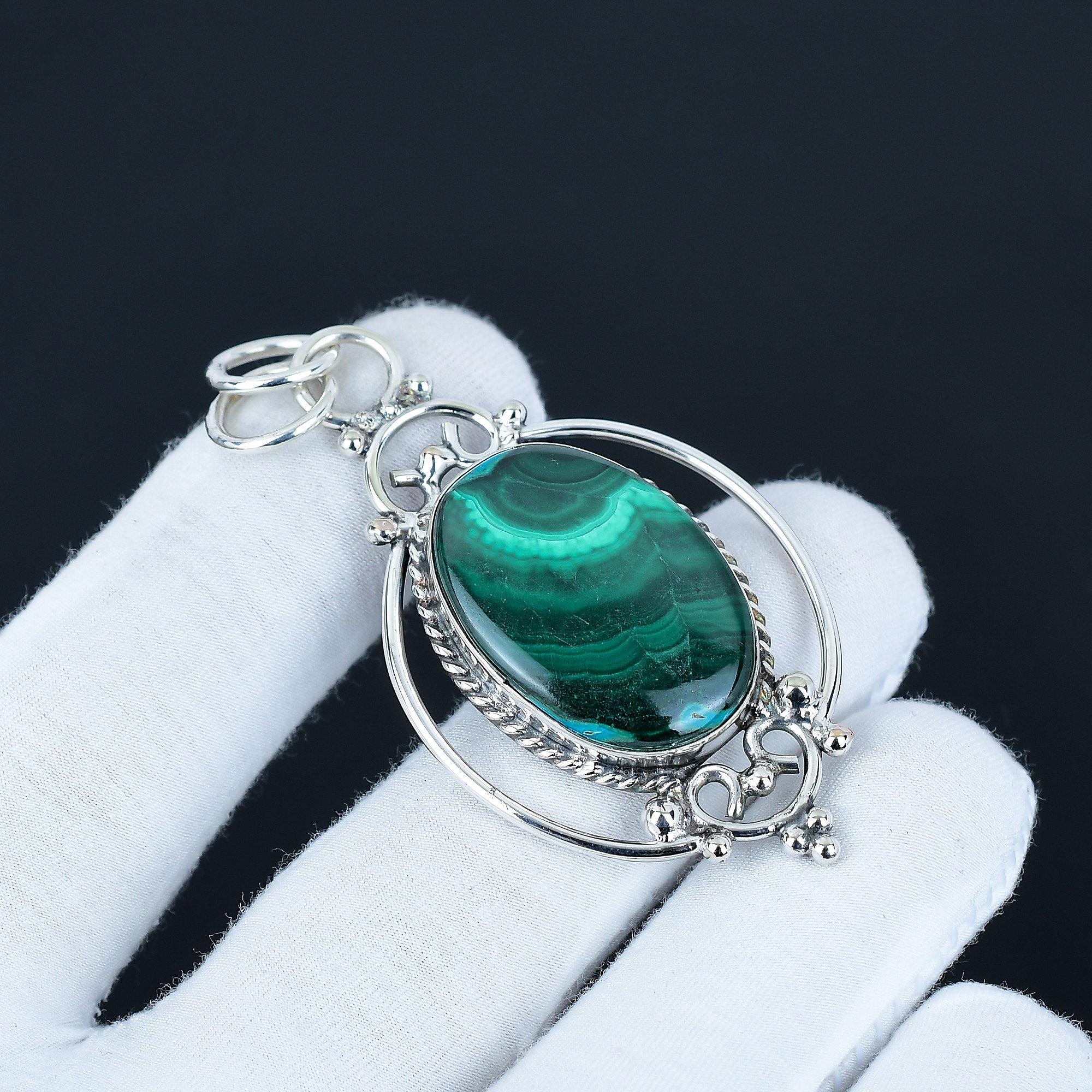 

Malachite Pendant, 925 Sterling Silver Handmade Jewelry, Malachite Silver Pendant, Party Wear Jewelry For Women s, Pendant Halloween Jewelry 6.5 Cm зелёный
