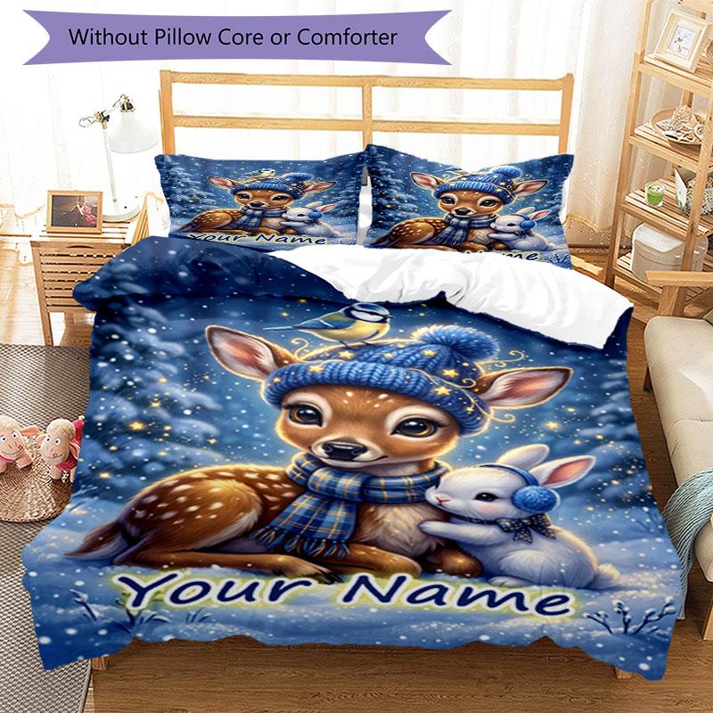 3PC Custom Name Winter Wonderland Bedding Set Duvet Cover Closure Includes 1 Duvet Cover & 2 Pillowcases for Bedroom