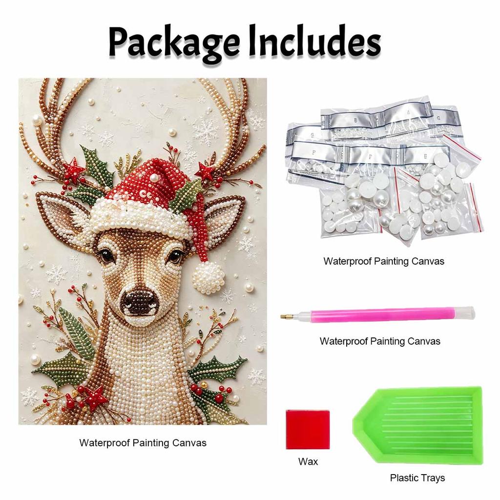 Frameless Pearl Painting Kit Festive Deer Christmas Aesthetic Wall Art DIY Sparkling Bead Canvas Room Decor Creative Craft