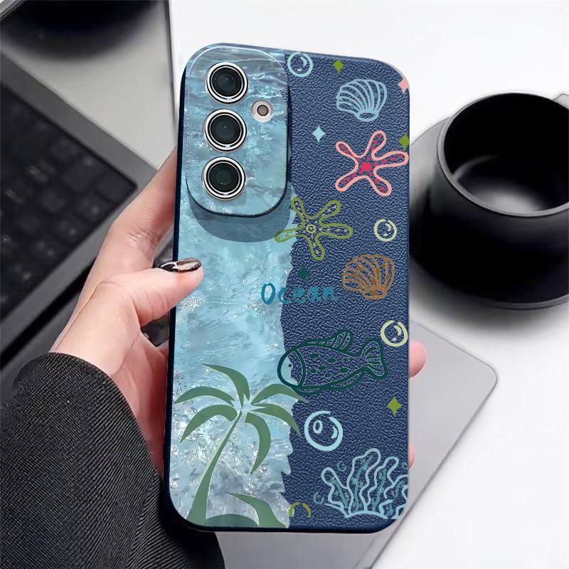 Starry Sea Dolphin Adventure Case For Samsung S26 S25 S24 Ultra S23 S22 S21 FE A15 A16 A17 A35 A36 A37 A54 A55 A56 A57 5G Leather Texture Cover