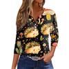 Women's Fashion Button V-Neck Seven Sleeve Cute Animal Print Casual Top