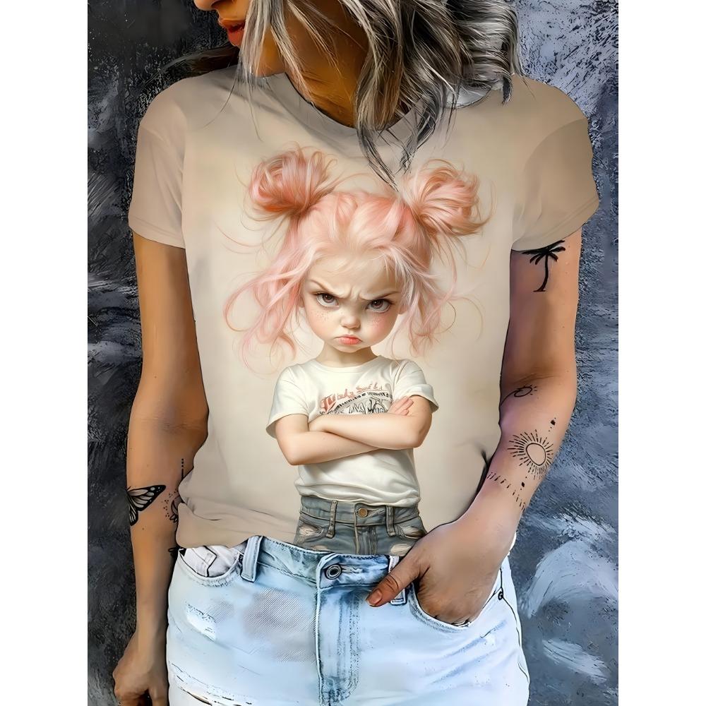 Women’s Summer Printed Short Sleeves T-Shirts Personalized Girl Graphic Casual Trend Clothing Tees Tops Vacation Woman Clothes