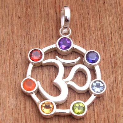 Reiki Pendant, Crystal Healing Pendant, Gemstone Jewelry, Om Pendant, 7 Stone Pendant, Chakra Pendant, Anniversary Gift, Gemstone Jewelry