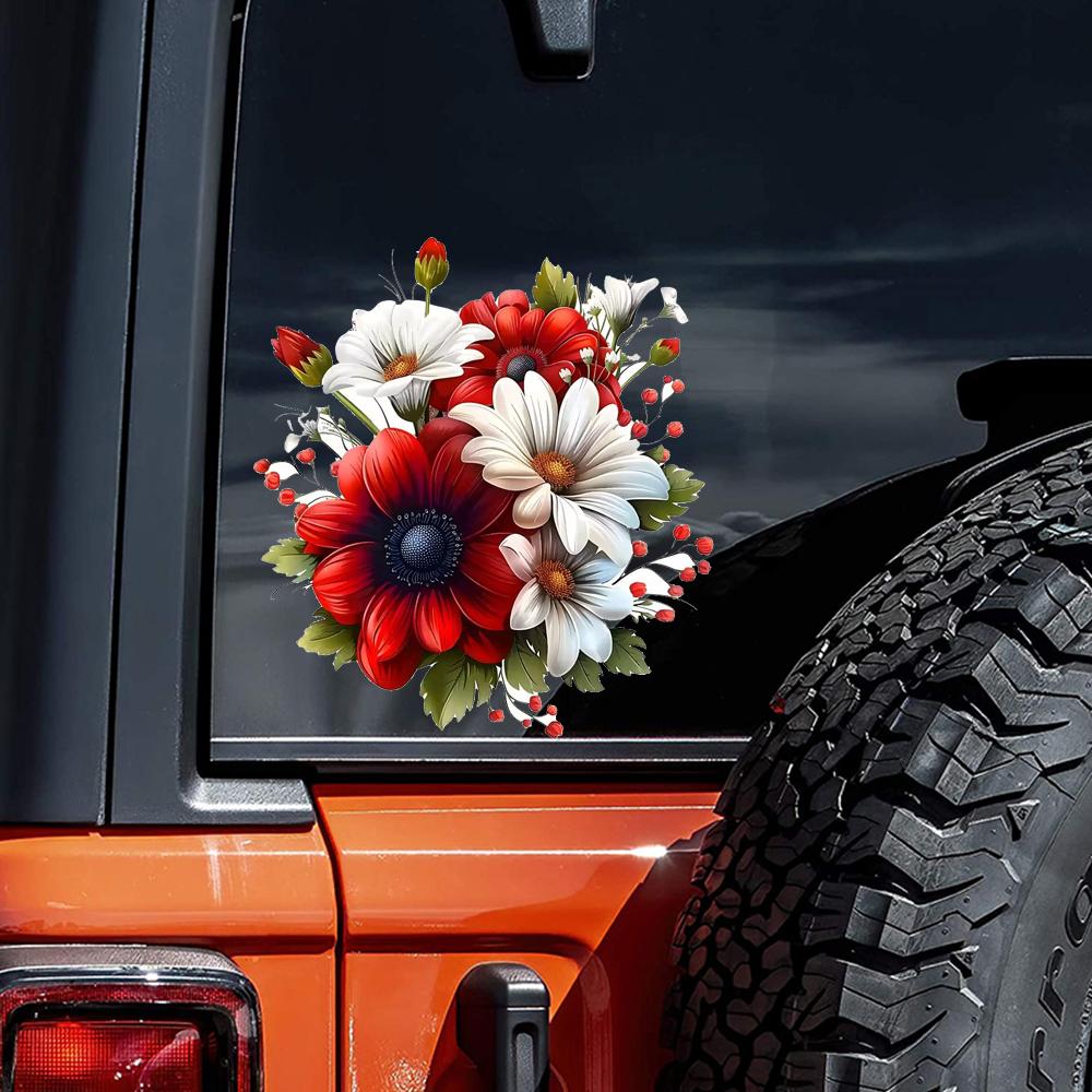 QT2442#Vibrant Multicolor Floral Glitter Car Sticker, Suitable for Laptop, Car, Truck, Van, SUV, Motorcycle, Bumper, Window