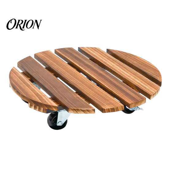 Outdoor Planter Tray with Wheels Round Wood Plant Caddy Wheels, Heavy Duty Rolling Stand Weather Resistant Roller for Garden Casters, Movable