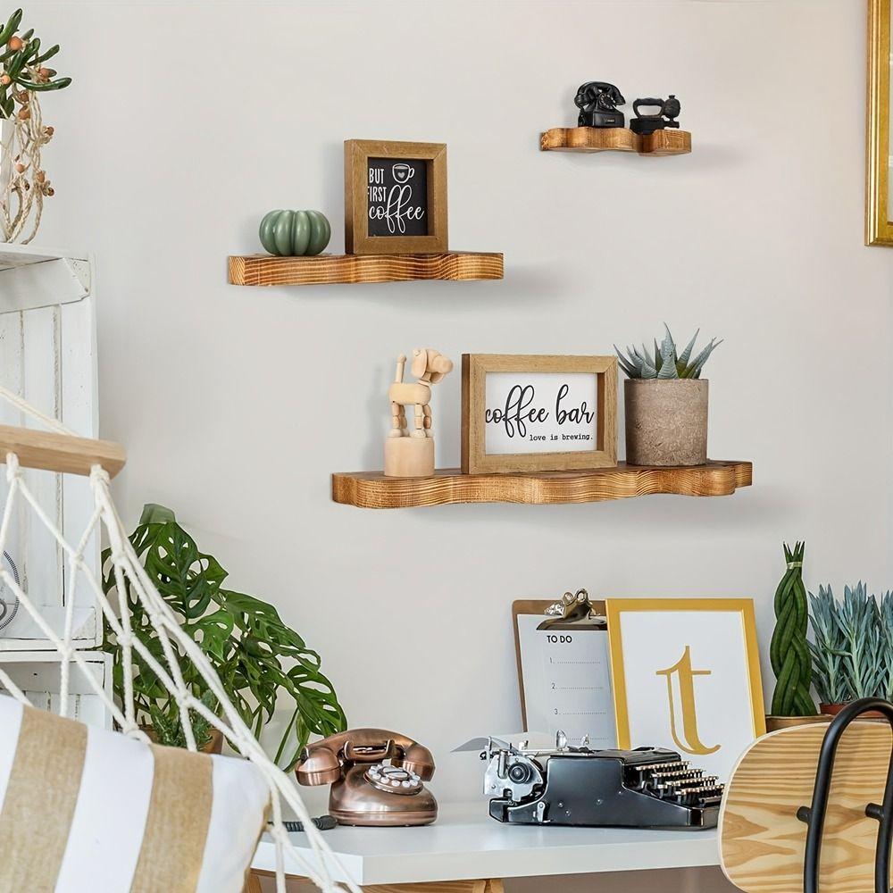 Rustic Multi-Layer Floating Shelf Wall Mounted Picture Display Rack Plant Stand Over Toilet