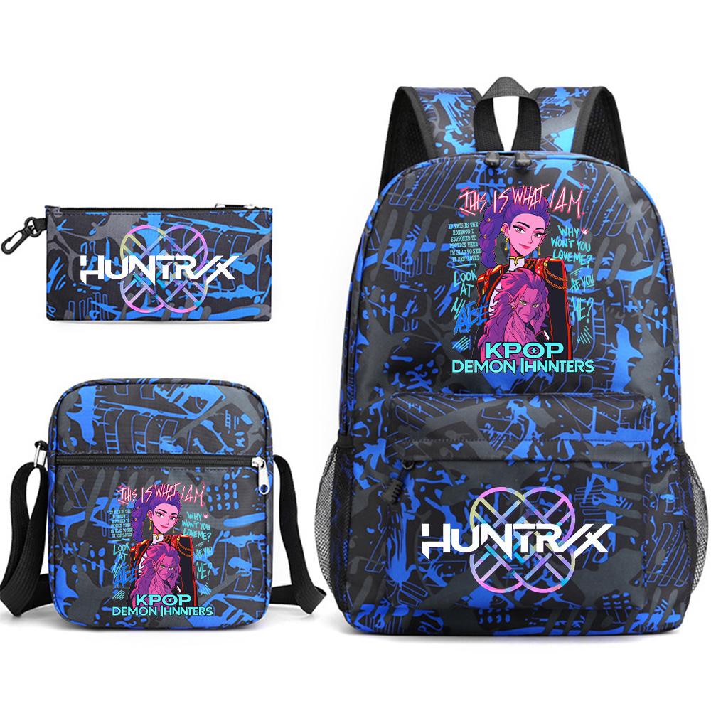 3Pcs/set Backpack with Shoulder Bag Pencil Case for Teenager Student Boy Girl School Bag Anime Printed Large Capacity Waterproof Bookbag Kid Gift