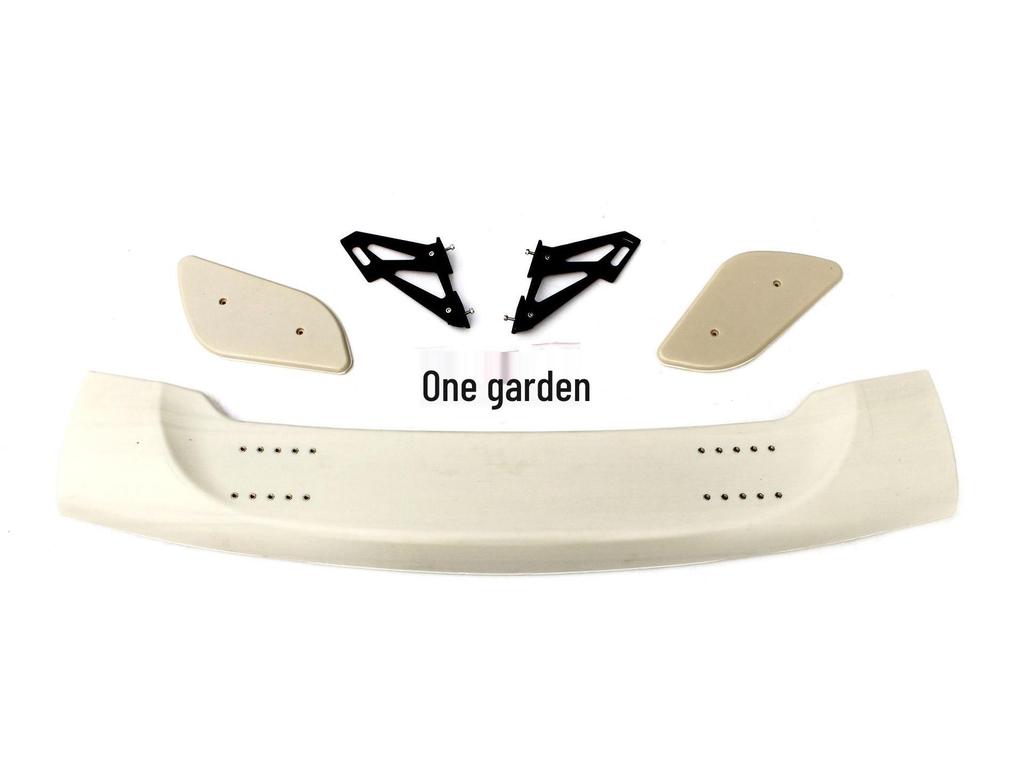 GT Universal Perforated Rear Spoiler Kit: Includes Bracket, Wind Deflector, Roof Spoiler, Rear Diffuser, Side Skirts, and Front Lip.