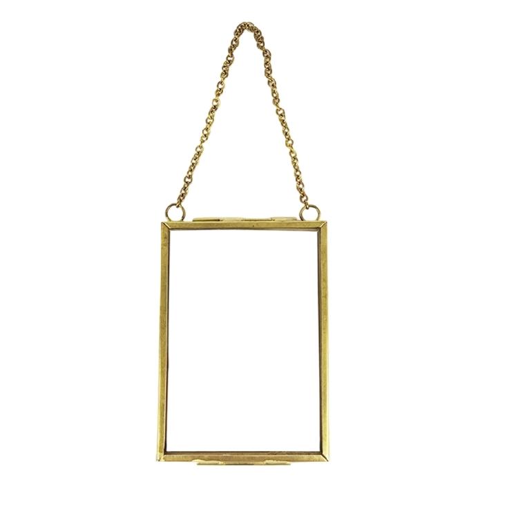 Doppelglas-Blumenpressen-Rahmen Hängender Doppelglasrahmen Goldene schwebende Fotorahmen mit Kette für Galerie-Kunstwerke