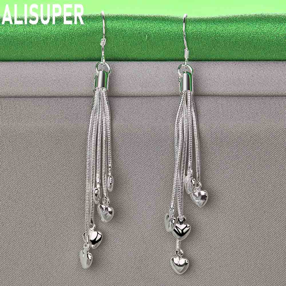 Exquisite 925 Sterling Silver Tassel Heart Pendant Earrings - Stylish Wedding Jewelry