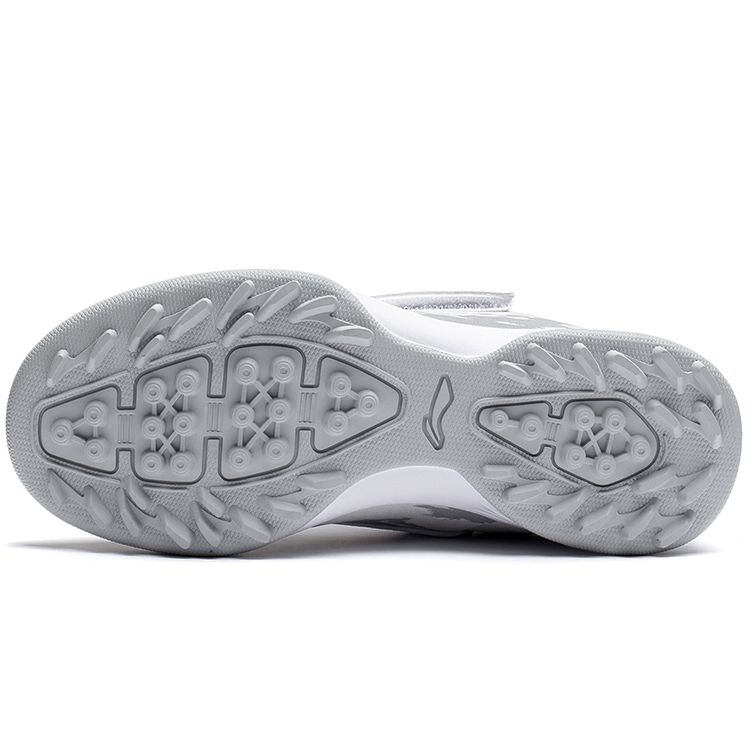 Li Ning Kids Synthetic Leather Color Block Comfortable Lightweight Breathable Low Top Soccer Shoes Kids sneaker Gray White ASTT008-3