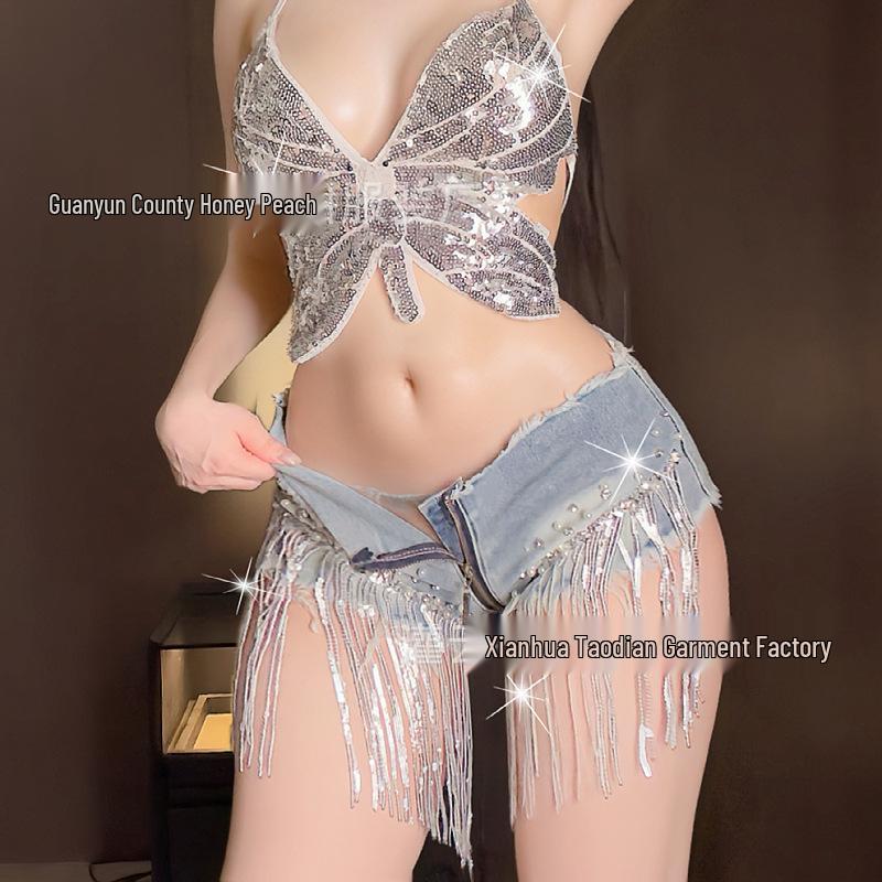 New Sexy Sequin Tassel Nightclub Denim Shorts