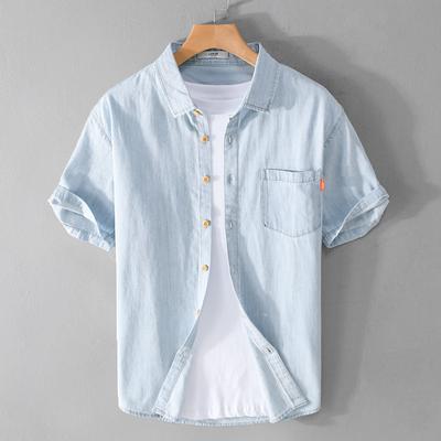 Herren Denim Hemd Dünn Sommer Halbarm Lässig Oberteil Locker Trendig Gutaussehend Kurzarm Camping Denim Kurzarmjacke