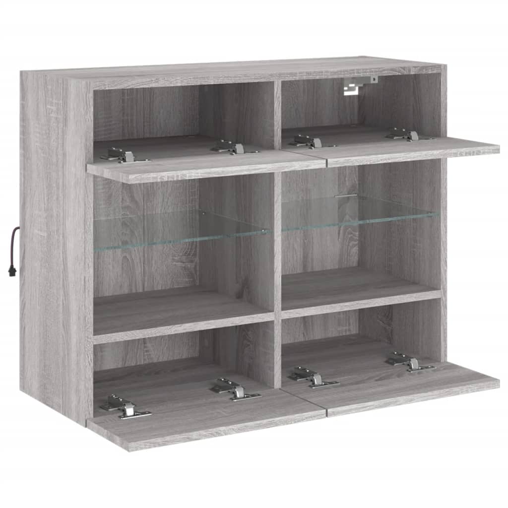 Wall Mounted TV Cabinet with LED Lights Grey Sonoma 78.5 X 30 X 60.5 Cm