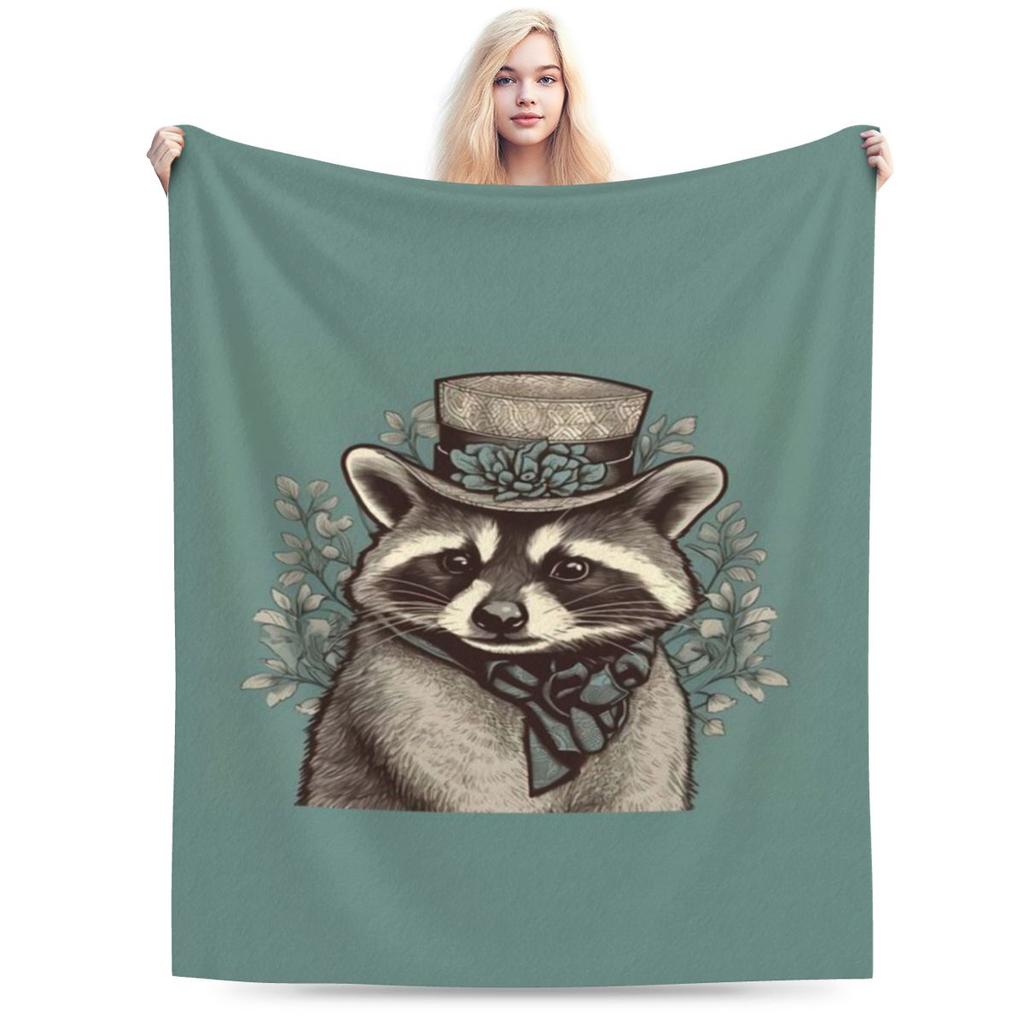 Elegantes Art Deco Waschbär Porträt Benutzerdefiniert Warm Dekorieren Zuhause Eine UltraWeiche Mikrofaserdecke