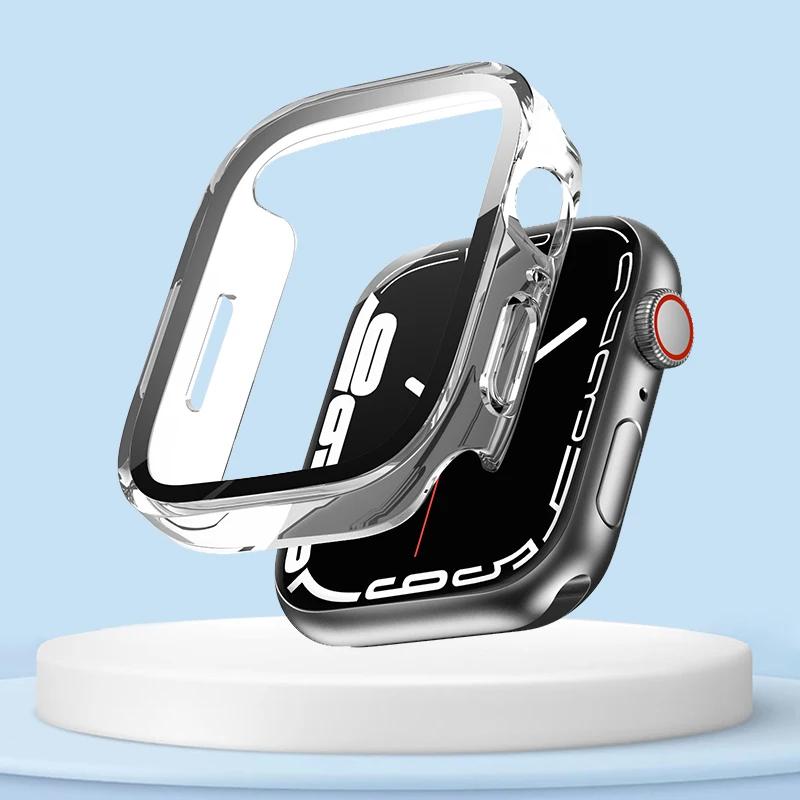 Waterproof Watch Case Glass Screen for Apple Watch Cover 40mm 44mm 41mm 45mm Frame Straight Edge Bumper IWatch Series 9 8 7 6 SE