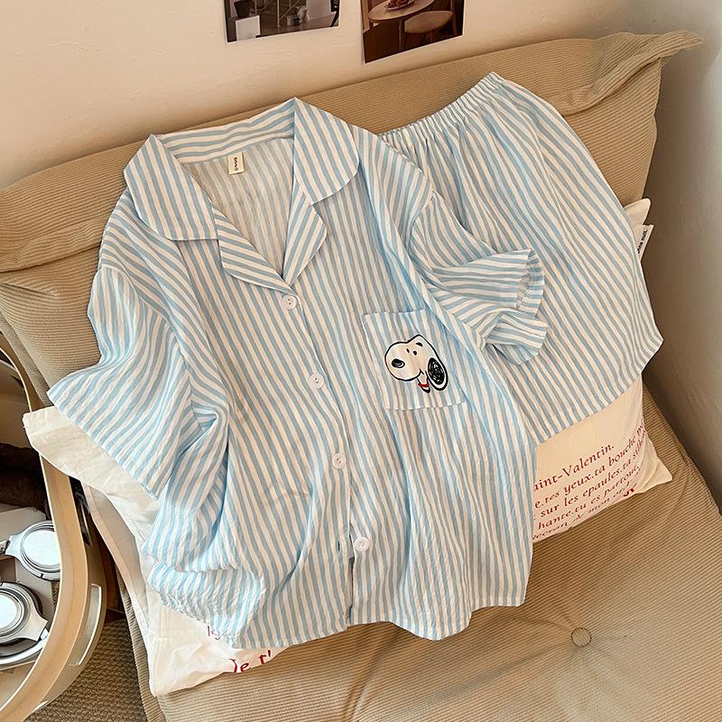 2026 Women's Cloud Cotton Pajama Set: Plus Size Loose Cardigan, Short Sleeve Top & Shorts for Spring/Summer Home Wear.