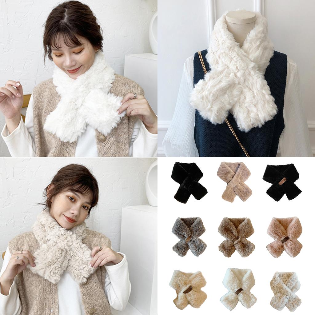 Crossed Scarf Winter Warm Furry Faux Furs Neckerchief Double Side Neck Gaiter Stylish Neck Scarf for Adult Women Student
