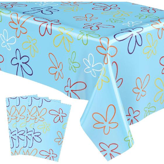 Oudain 2 Sheets Sponge Birthday Party Supplies Blue Ocean Flower Tablecloth 54 x 108 Inch Plastic Table Covers for Birthday Party Decorations