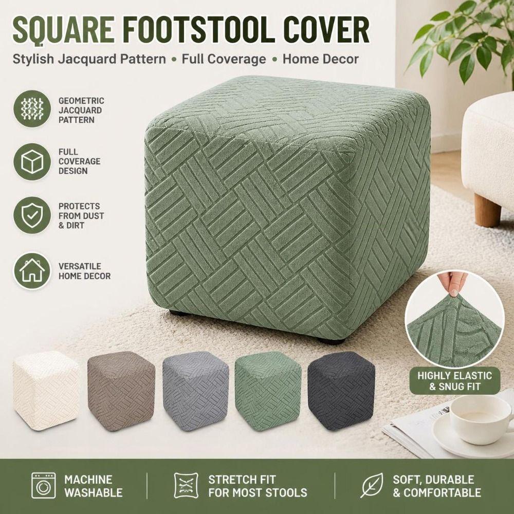 Full Coverage Ottoman Covers Geometric Jacquard Furniture Slipcovers Sofa Footstool