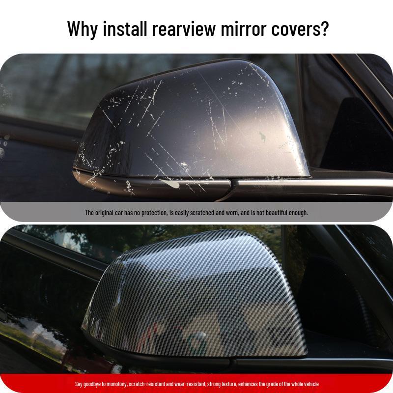 Tesla Model Y Rearview Mirror Cover – Carbon Fiber ABS Protective Shell Standard Model 3
