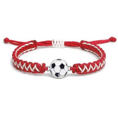 Adjustable Woven Soccer Bracelet with Football Charm Handmade Braided Cord Sports Style Wristband for Fans and Athletes