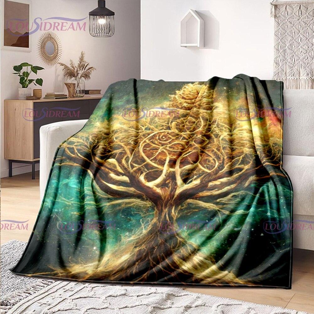 Celtic Style Tree of Life Blanket Tree of Life Wiccan Flannel Blanket Soft Warm Blanket Couch Bed Chair Decor Camping Gifts