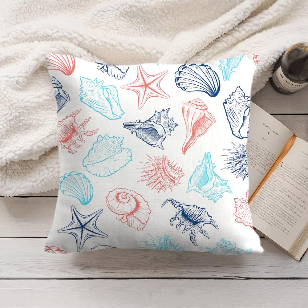 Seashell pattern Cushion Cover Soft Short Plush Pillow Cover Smooth Cozy Texture Aesthetic Cushion Case Home Decor