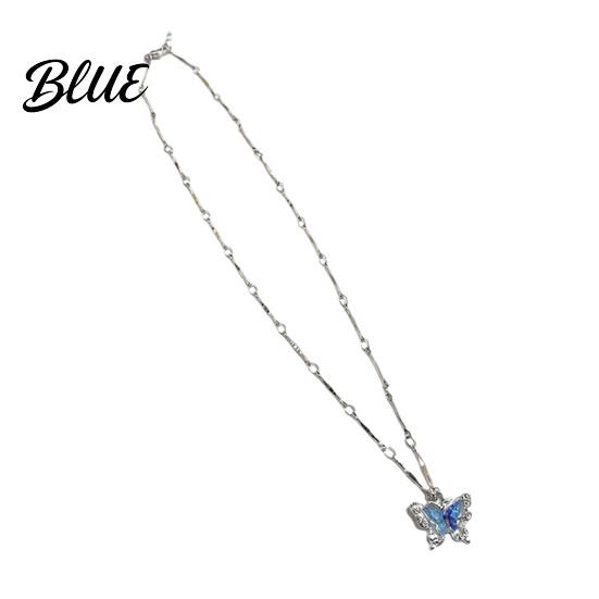 Lightweight Butterfly Jewelry Blue Necklace Women Rhinestone Choker Pendant Versatile
