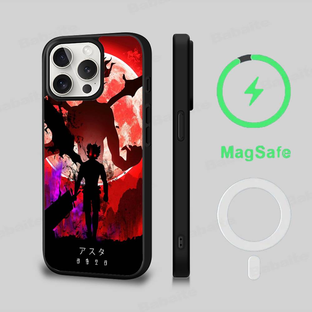 Anime Black C-Clover Phone Case Magnetic Case For IPhone 16 14 13 12 11 15 Pro Max Plus For Magsafe Wireless Charge Cover