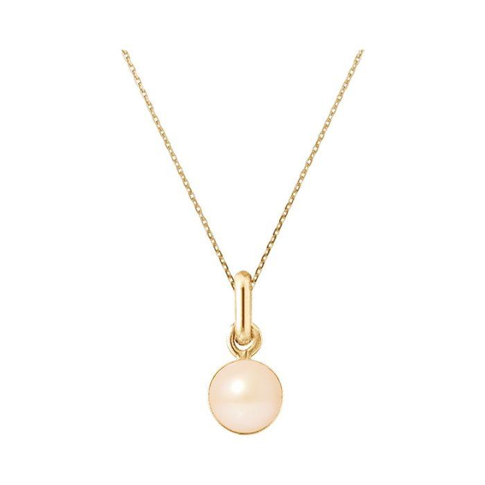 Pendentif - Pearls & Colors - Véritable Perle de Culture d'Eau Douce 6-7 mm - Or Jaune 375/1000 - Chaîne Argent 42 cm