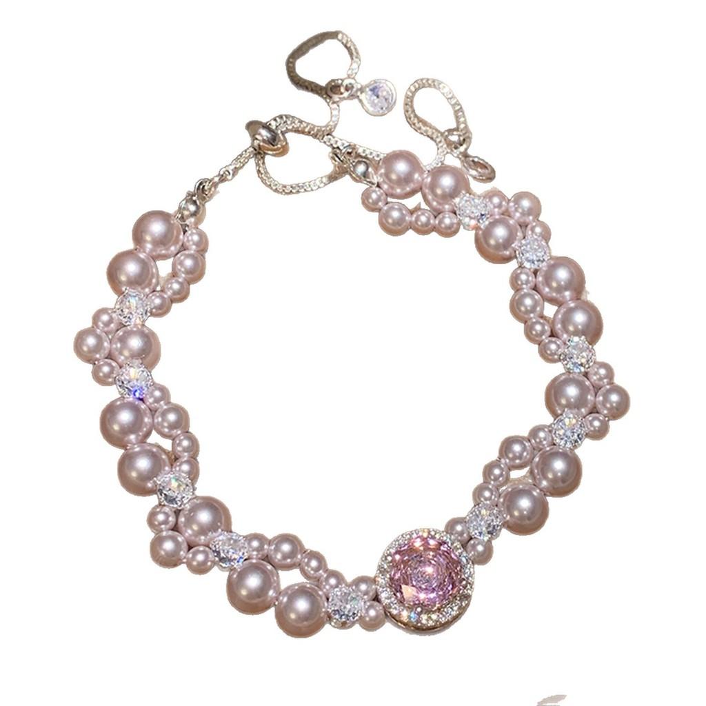 Geometric Layered Pearl Bracelet With Cubic Zirconia For Elegant Women Accessories