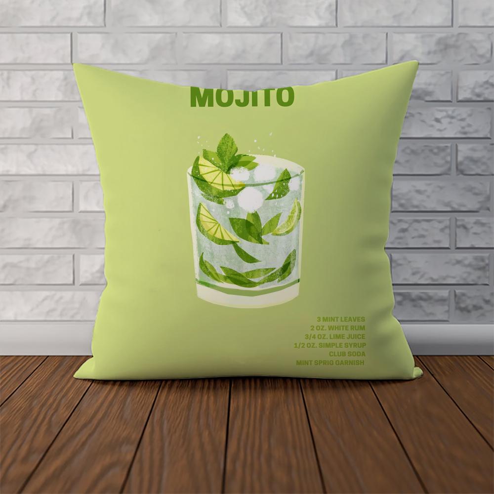 Mojito Cocktail Art Pillow Case For Car Sofa Decorative Home Doublesided Print Plush Square Throw Pillow Cushion Cover