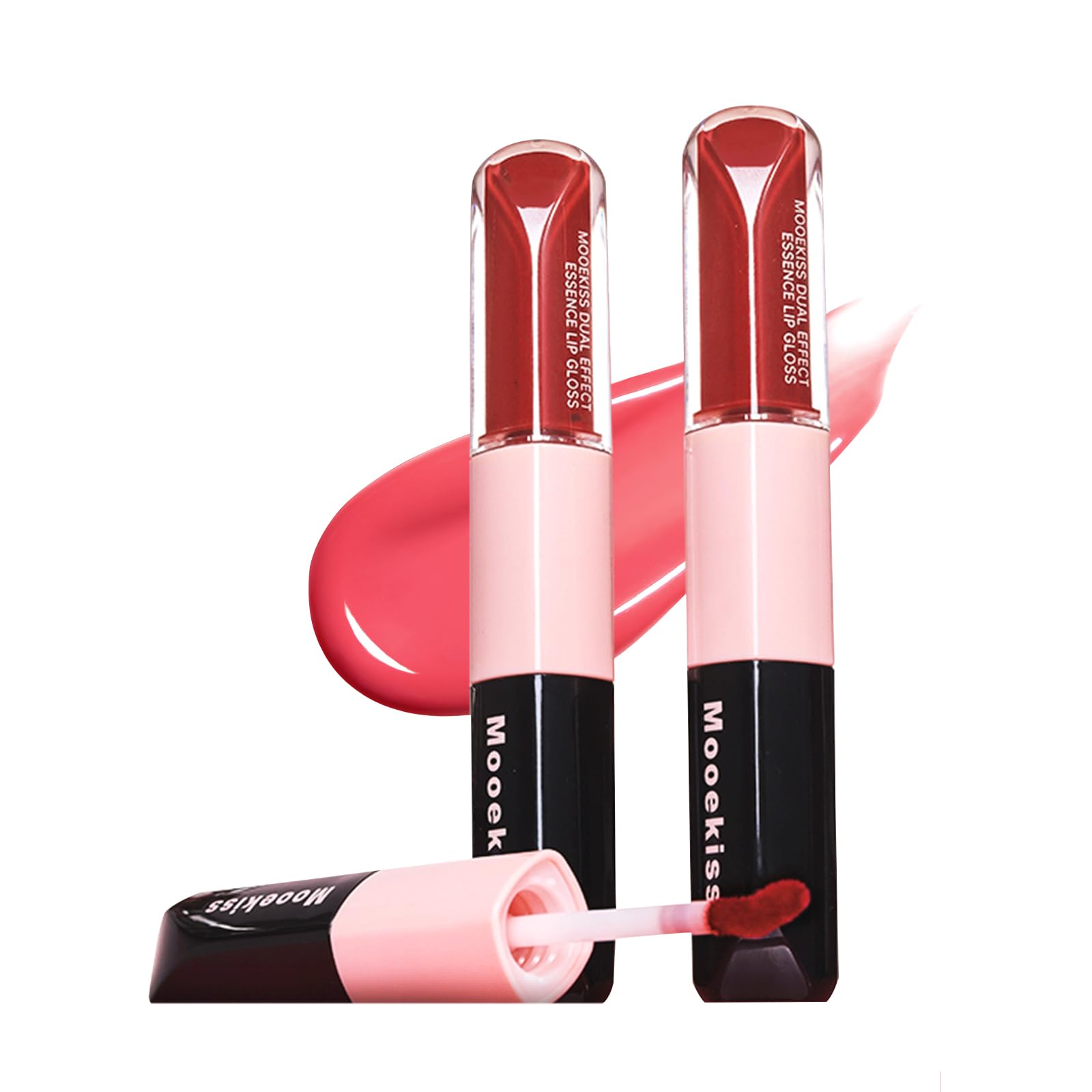 

Mooekiss Double-Ended Lip Gloss 2-in-1 Matte Lip & Clear Essence Mirror-like Finish Softens and minimizes the appearance of dry lip lines