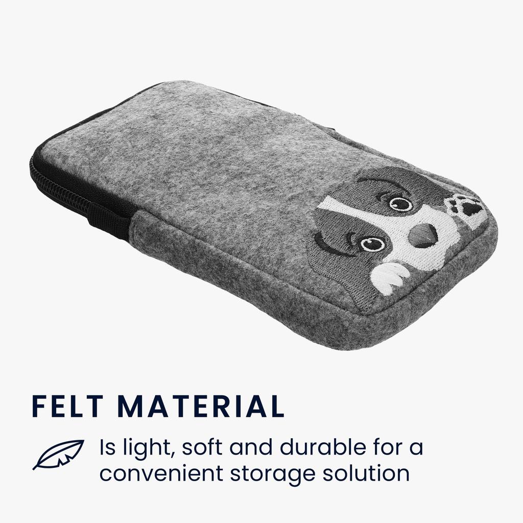 kwmobile Smartphone Shoulder Large Fits Felt Neck Strap Protective Case with Curious Dog Design Bag, - 6.5" -